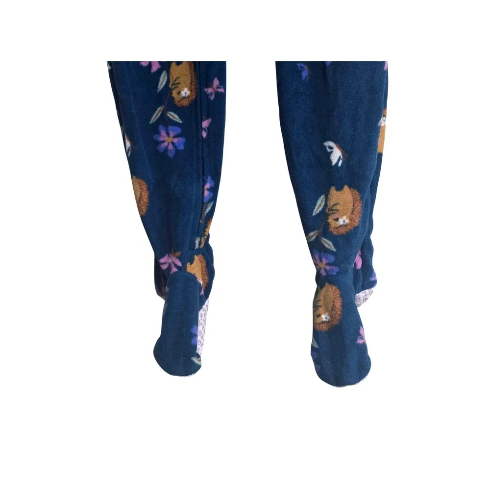 Carters Toddler Girls 3T Navy Blue Fleece Hedgehog Floral Footed Pajamas Sleeper